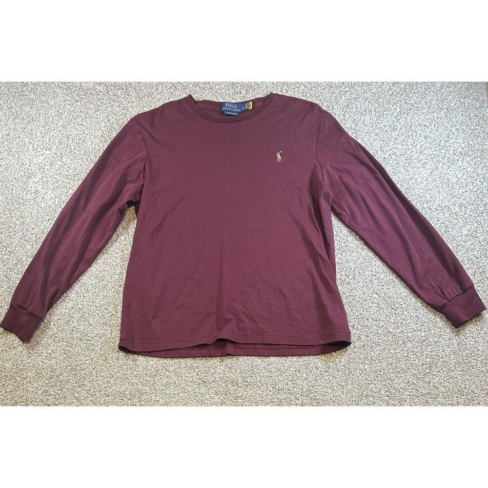 Polo Ralph Lauren Shirt Mens Large Custom Slim Fit‎ Long Sleeve Crew Neck Pony
